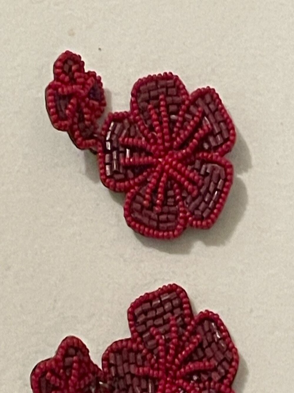 Burgundy Beaded Flower Ear Jacket Statement Earrings Floral Drop